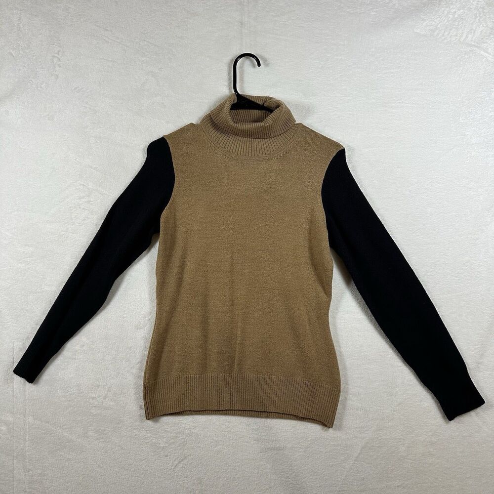 French Connection Women’s Colorblock Turtleneck Sweater Tan‎ Black Size L
